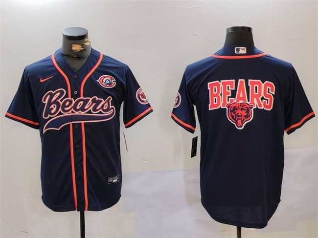 Men's Chicago Bears Navy Team Big Logo With Patch Cool Base Stitched Baseball Jersey,We sell and wholesale Men's Chicago Bears Navy Team Big Logo With Patch Cool Base Stitched Baseball Jersey on line form chian!